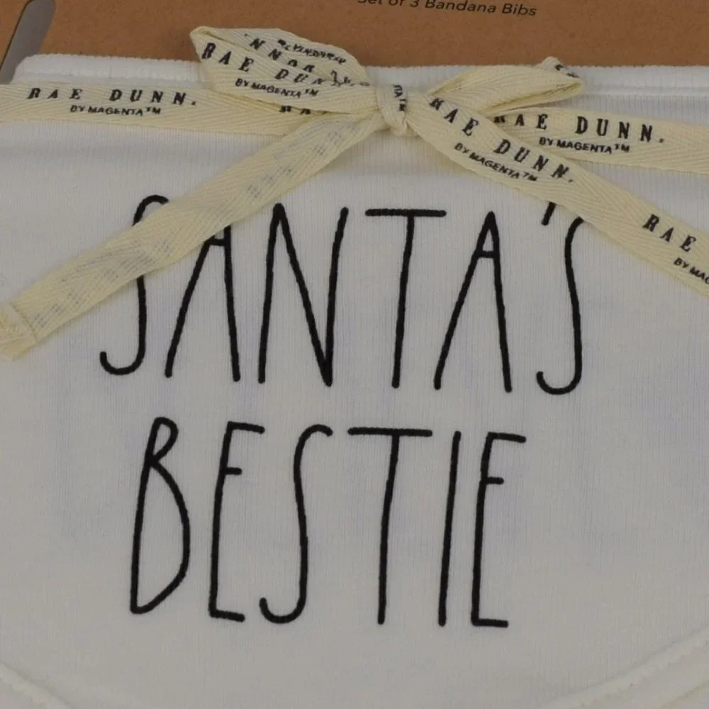 💰3/$25 NWT Rae Dunn 3-Set Bandana Bibs Santa's Bestie